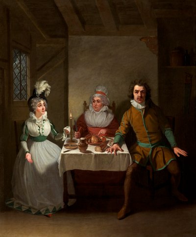 ブランド、ブース;ヘイトンシアター、モートン作「森の子供たち」のバニスター、1793年 作： Samuel de Wilde